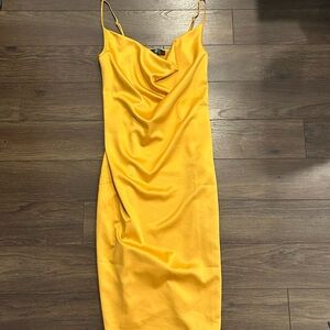 MISSGUIDED Yellow/Gold Scoop-neck Silk Midi Dress